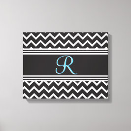 Zwart | Witte Chevron Gothic Zigzag Monogram Canvas Afdruk