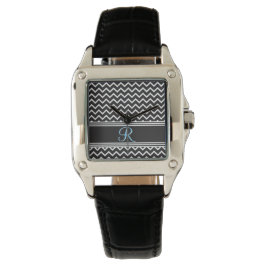 Zwart | Witte Chevron Gothic Zigzag Monogram Horloge