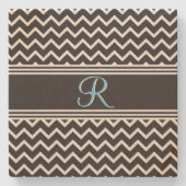 Zwart | Witte Chevron Gothic Zigzag Monogram Stenen Onderzetter (Voorkant)