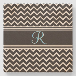 Zwart | Witte Chevron Gothic Zigzag Monogram Stenen Onderzetter