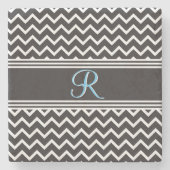 Zwart | Witte Chevron Gothic Zigzag Monogram Stenen Onderzetter (Voorkant)