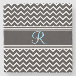 Zwart | Witte Chevron Gothic Zigzag Monogram Stenen Onderzetter
