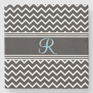 Zwart Witte Chevron Gothic Zigzag Monogram Stenen Onderzetter