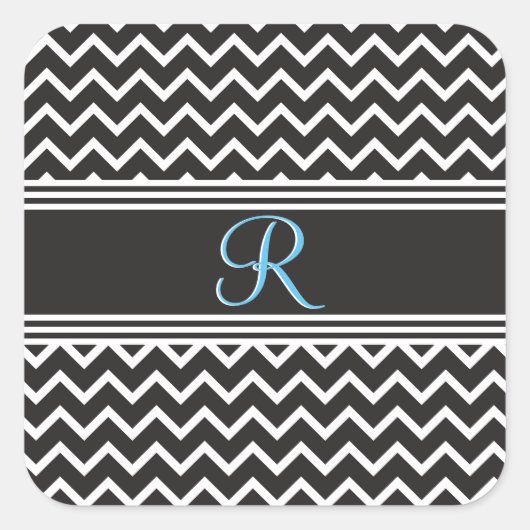 Zwart | Witte Chevron Gothic Zigzag Monogram Vierkante Sticker (Voorkant)