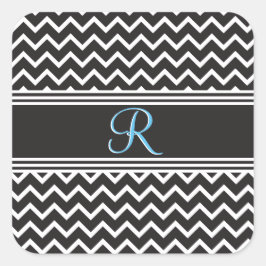Zwart | Witte Chevron Gothic Zigzag Monogram Vierkante Sticker