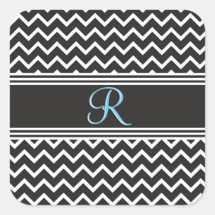 Zwart   Witte Chevron Gothic Zigzag Monogram Vierkante Sticker