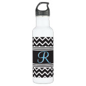 Zwart | Witte Chevron Gothic Zigzag Monogram Waterfles (Voorkant)