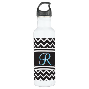 Zwart   Witte Chevron Gothic Zigzag Monogram Waterfles