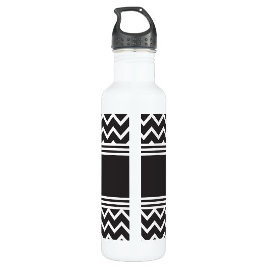 Zwart | Witte Chevron Gothic Zigzag Monogram Waterfles (Achterkant)
