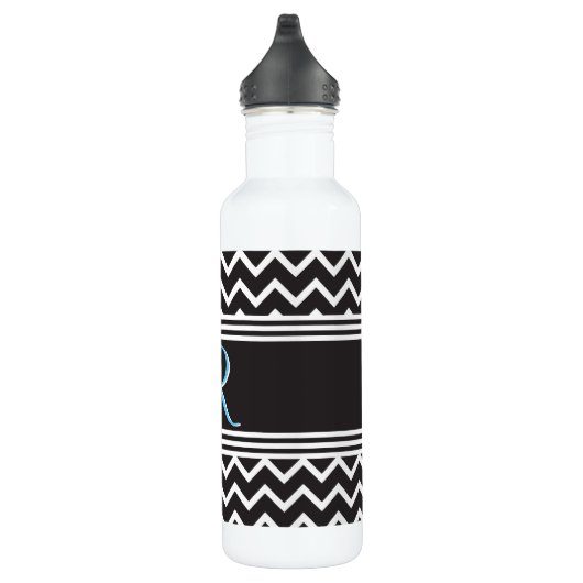 Zwart | Witte Chevron Gothic Zigzag Monogram Waterfles (Rechts)