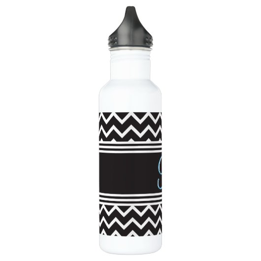 Zwart | Witte Chevron Gothic Zigzag Monogram Waterfles (Links)