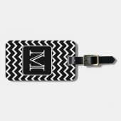 Zwart-witte Chevron met aangepast monogram. Bagagelabel (Voorkant horizontaal)