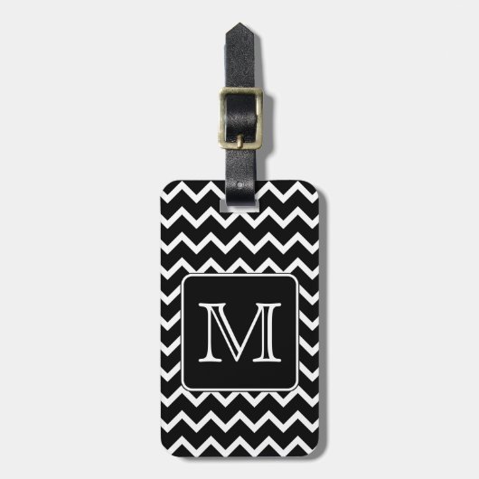 Zwart-witte Chevron met aangepast monogram. Bagagelabel (Voorkant verticaal)