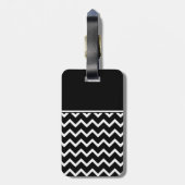 Zwart-witte Chevron met aangepast monogram. Bagagelabel (Achterkant verticaal)