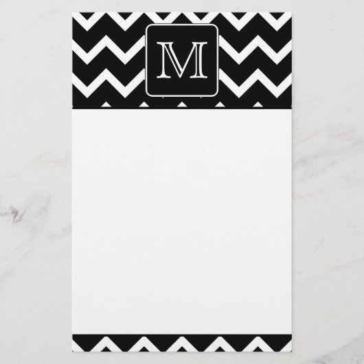Zwart-witte Chevron met aangepast monogram. Briefpapier (Voorkant)