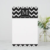 Zwart-witte Chevron met aangepast monogram. Briefpapier (Staand voorkant)