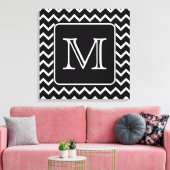 Zwart-witte Chevron met aangepast monogram. Canvas Afdruk (Insitu (Woonkamer))