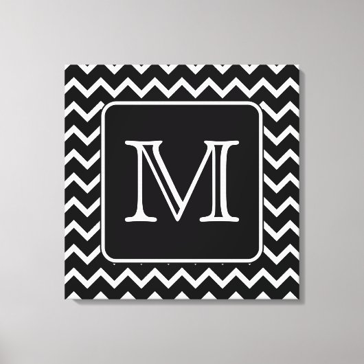Zwart-witte Chevron met aangepast monogram. Canvas Afdruk (Voorkant)