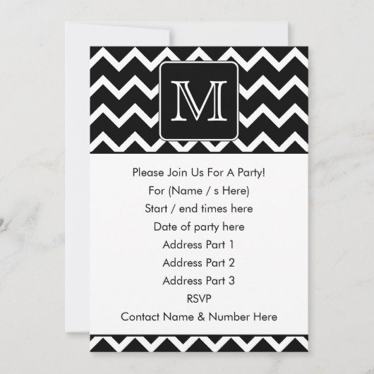 Zwart-witte Chevron met aangepast monogram. Kaart (Voorkant)