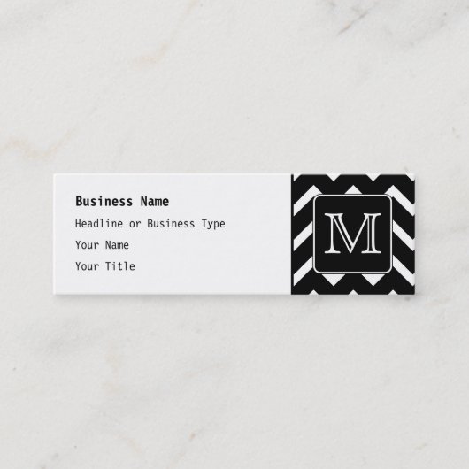 Zwart-witte Chevron met aangepast monogram. Mini Visitekaartje (Voorkant)