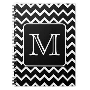 Zwart-witte Chevron met aangepast monogram. Notitieboek
