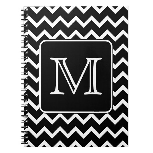 Zwart-witte Chevron met aangepast monogram. Notitieboek (Voorkant)