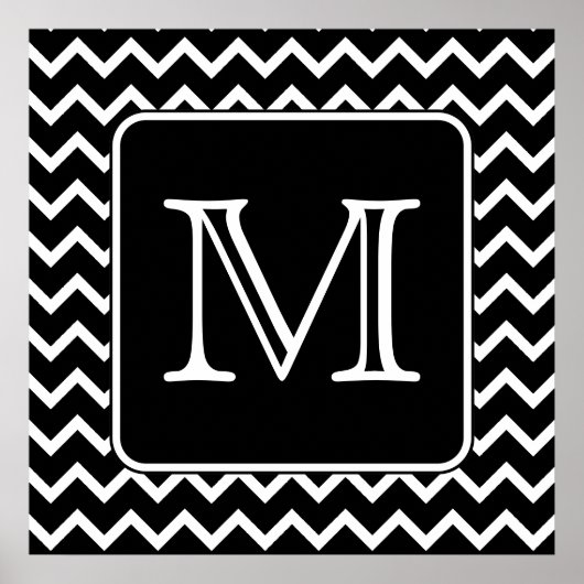 Zwart-witte Chevron met aangepast monogram. Poster (Voorkant)