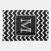 Zwart-witte Chevron met aangepast monogram. Theedoek (Horizontaal)