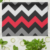 Zwart-witte Chevron met rode streep Theedoek (Gevouwen)
