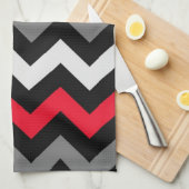 Zwart-witte Chevron met rode streep Theedoek (Quarter Fold)