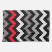 Zwart-witte Chevron met rode streep Theedoek (Horizontaal)