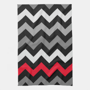 Zwart-witte Chevron met rode streep Theedoek