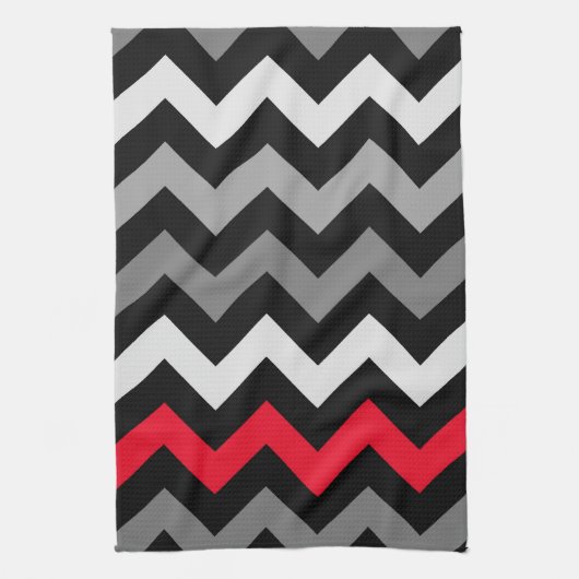 Zwart-witte Chevron met rode streep Theedoek (Verticaal)