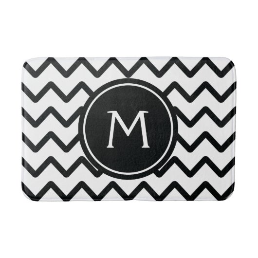 Zwart-witte Chevron Monogram Badmat (Voorkant)