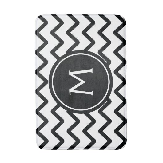Zwart-witte Chevron Monogram Badmat (Voorkant Verticaal)