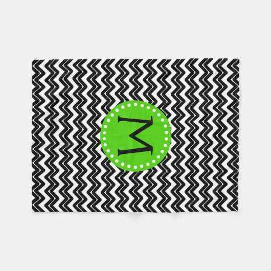 Zwart-witte Chevron Monogram Fleece Deken (Voorkant (Horizontaal))