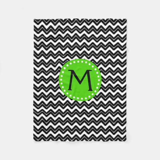 Zwart-witte Chevron Monogram Fleece Deken (Voorkant)