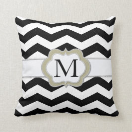 Zwart-witte Chevron Monogram Pillow Kussen