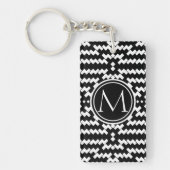 Zwart-witte Chevron Monogram Sleutelhanger (Voorkant)
