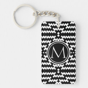 Zwart-witte Chevron Monogram Sleutelhanger