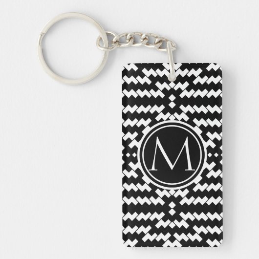 Zwart-witte Chevron Monogram Sleutelhanger (Voorkant)