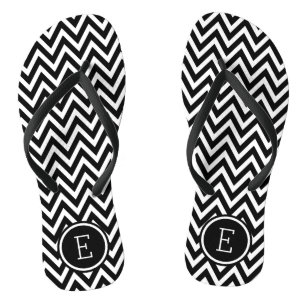 Zwart-witte Chevron Monogram Teenslippers