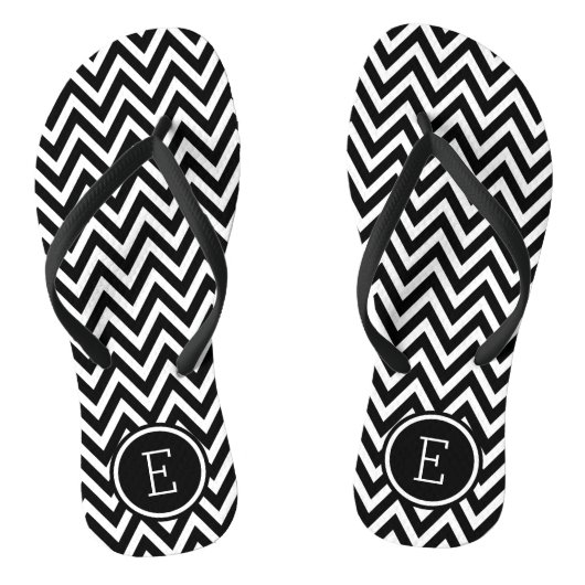 Zwart-witte Chevron Monogram Teenslippers (Voetbed)