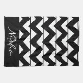 Zwart-witte Chevron Monogram Theedoek (Horizontaal)