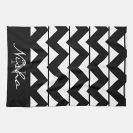 Zwart-witte Chevron Monogram Theedoek