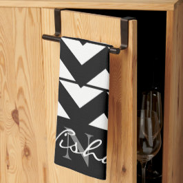 Zwart-witte Chevron Monogram Theedoek