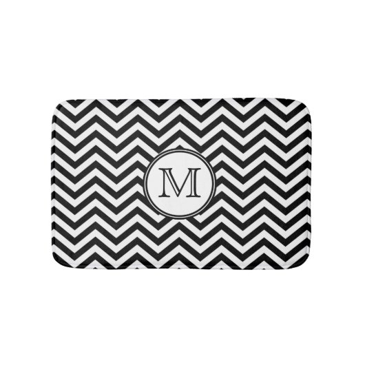Zwart-witte Chevron Monogrammed Badmat (Voorkant)