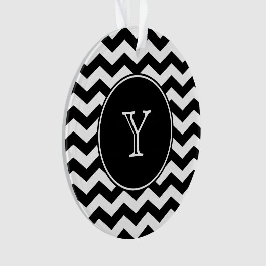 Zwart-witte Chevron Monogrammed Ornament (voorkant)