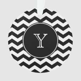 Zwart-witte Chevron Monogrammed Ornament