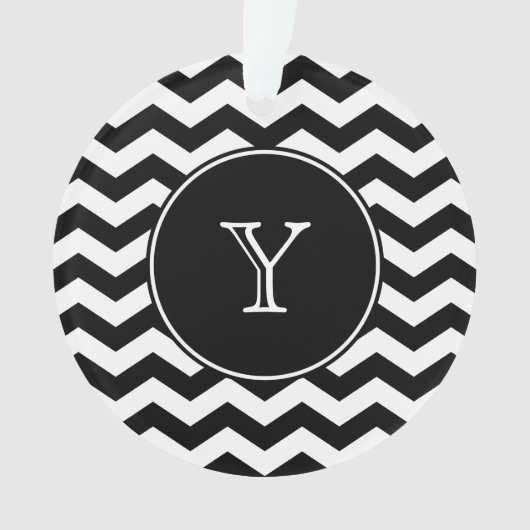 Zwart-witte Chevron Monogrammed Ornament (voorkant)